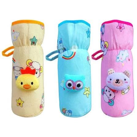 Plush animal cover (duck / owl / bear) — cream/blue/pink