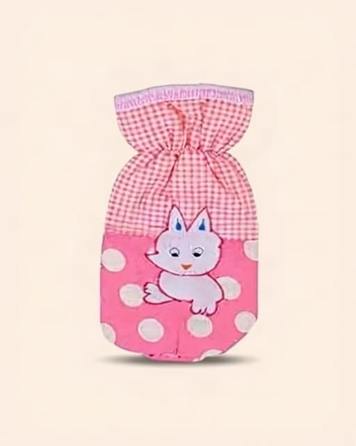 Fabric cat-print gingham cover, drawstring top — Pink / Blue pair
