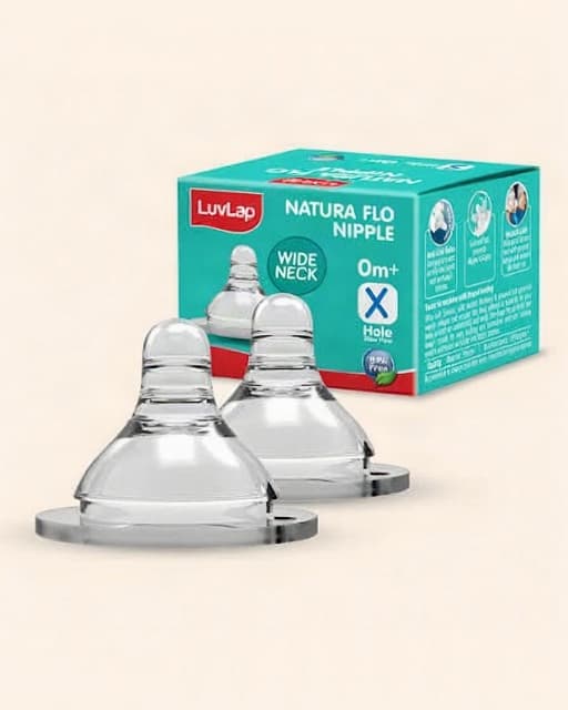 LuvLap Anti-Colic Natura Flo Teat/Nipple, Wide Neck Bottle, 2pcs, Slow Flow, 0M+, Clear