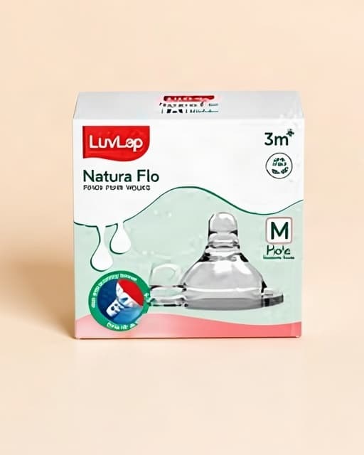 LuvLap Anti-Colic Natura Flo Teat, Wide Neck Bottle, 2pcs, Medium Flow, 3M+, BPA Free, Clear