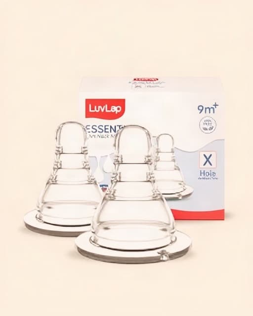 LuvLap Essential Teat/Nipple, Slim Neck Bottle, 2pcs, Variable Flow, 9M+, Clear